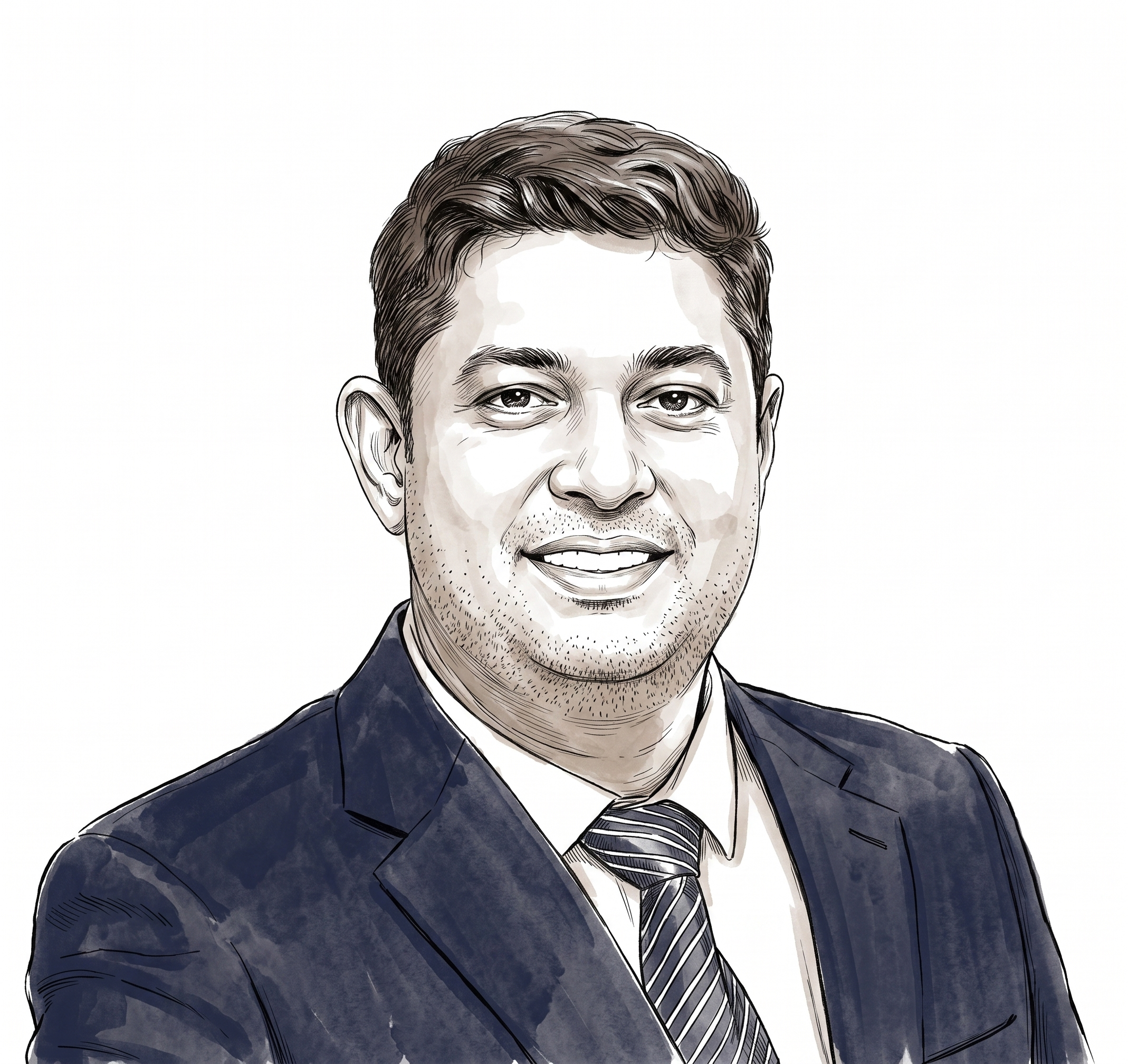 Hand-drawn portrait of Ravi Baskaran